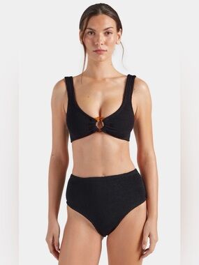 Hunza G Nadine Bikini Crinkle Black High Waisted Tortoiseshell One Size